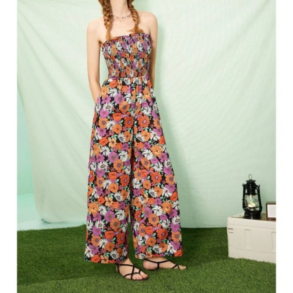 Boho Floral Print Tube Top Jumpsuit - Picture 2 of 6